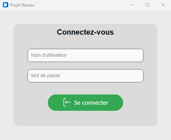 Fenêtre de connexion de l’application réseau